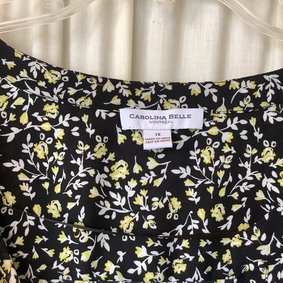 Carolina Belle Montreal Blouse Black Yellow Floral Pull On Top 3/4 Sleeves 1X - Picture 9 of 9